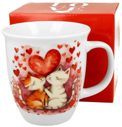 Zestaw kubek porcelanowy Koty 650 ml z czerwonym pudełkiem prezentowym.