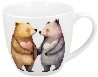 Kubek porcelanowy Misie 1 460 ml z nadrukiem dwóch misiów trzymających serca – uroczy i romantyczny wzór.