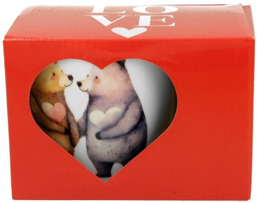 Ozdobne pudełko prezentowe z sercem i okienkiem do kubka porcelanowego Misie 1 – idealny prezent.