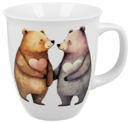 Kubek porcelanowy Misie 1 650 ml z nadrukiem dwóch misiów trzymających serca – uroczy design.