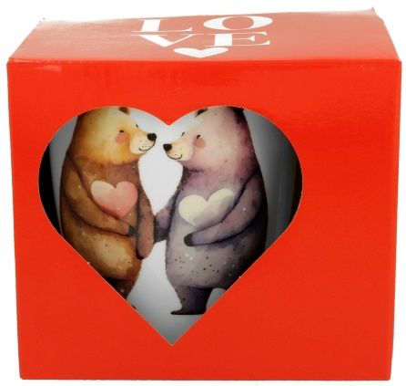 Kubek porcelanowy Misie 1 650 ml z czerwonym pudełkiem LOVE – wyjątkowy zestaw prezentowy.