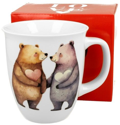 Kubek porcelanowy Misie 1 650 ml w pudełku z sercem – zestaw prezentowy dla bliskiej osoby.
