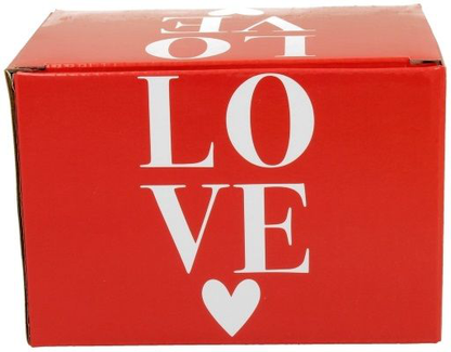 Czerwone pudełko prezentowe z napisem LOVE do kubka porcelanowego Serca 5 – 460 ml.
