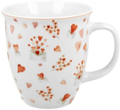 Kubek porcelanowy Walentynka – 650 ml z motywem kopert, serduszek i kwiatów.