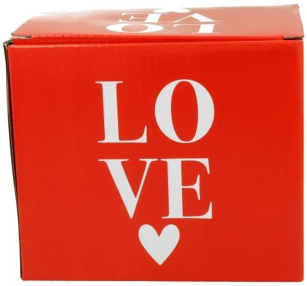 Czerwone pudełko prezentowe z napisem LOVE do kubka porcelanowego Serca 6 – elegancki design.
