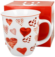 Zestaw kubek porcelanowy Serca 1 z czerwonym pudełkiem LOVE.