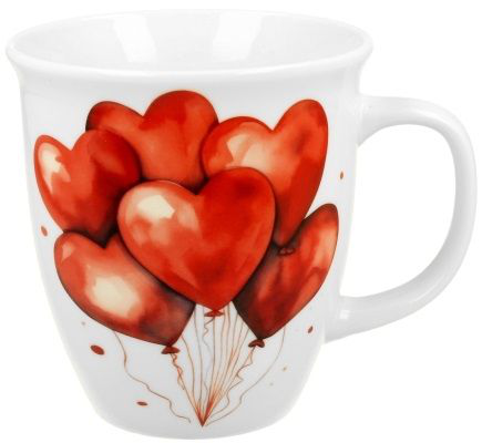 Kubek porcelanowy Balony 1 o pojemności 650 ml z czerwonymi balonami w kształcie serc – romantyczny design i elegancja.