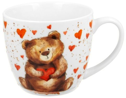 Kubek porcelanowy Miś z sercem 460 ml ozdobiony ilustracją misia z czerwonym sercem.