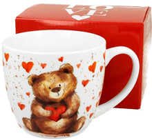 Zestaw kubek porcelanowy Miś z sercem 460 ml z pudełkiem prezentowym.