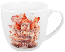 Kubek porcelanowy Pałac 460 ml z motywem zamku i czerwonymi serduszkami – elegancki design.