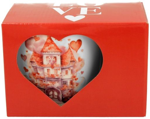 Ozdobne pudełko prezentowe do kubka porcelanowego Pałac 460 ml z romantycznym sercem.
