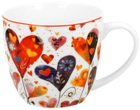 Kubek porcelanowy Kolorowe Serca 1 460 ml z kolorowymi wzorami serc.