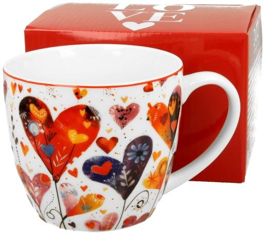 Zestaw kubek porcelanowy Kolorowe Serca 1 460 ml z ozdobnym pudełkiem.