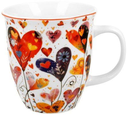 Kubek porcelanowy Kolorowe Serca 1 o pojemności 650 ml, przedstawiający barwne serca.