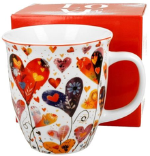 Komplet: porcelanowy kubek Kolorowe Serca 1 wraz z pudełkiem prezentowym LOVE.