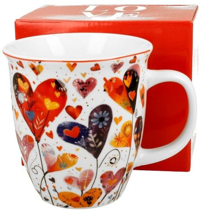 Komplet: porcelanowy kubek Kolorowe Serca 1 wraz z pudełkiem prezentowym LOVE.