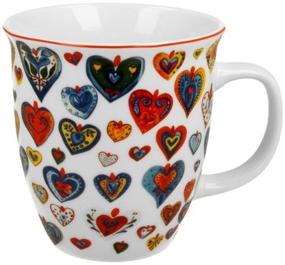 Duży kubek porcelanowy Kolorowe Serca 3 zdobiony kolorowymi sercami, 650 ml.
