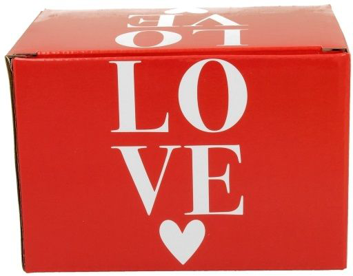 Czerwone pudełko prezentowe z napisem LOVE do kubka porcelanowego Kolorowe Serca 2 – 460 ml.