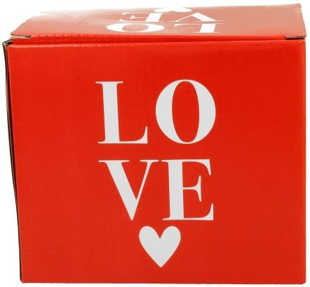 Ozdobne czerwone pudełko z napisem LOVE do kubka porcelanowego Kolorowe Serca 2 650 ml.