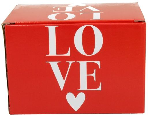 Czerwone pudełko prezentowe z napisem LOVE do kubka porcelanowego Serca 2 – 460 ml.
