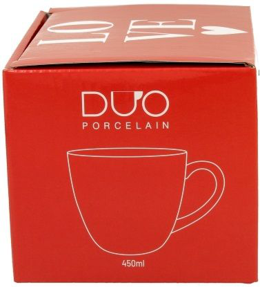 Kubek porcelanowy Serca 2 o pojemności 460 ml – biały z czerwonym wzorem serc.