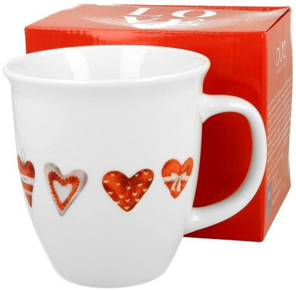 Kubek porcelanowy Serca 2 360 ml z czerwonymi sercami – porcelana wysokiej jakości.