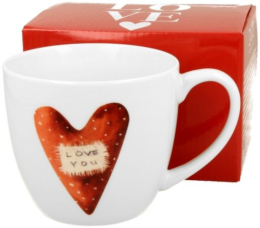 Kubek porcelanowy Love You 460 ml z ozdobnym pudełkiem w tle.