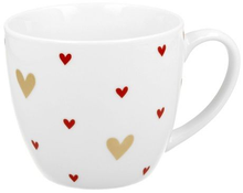 Kubek porcelanowy Serca 4 o pojemności 460 ml z czerwonymi i złotymi serduszkami – elegancki design i funkcjonalność.