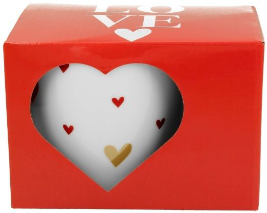 Czerwone pudełko prezentowe z napisem LOVE do kubka porcelanowego Serca 4 – idealny prezent na romantyczną okazję.