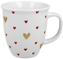 Kubek porcelanowy Serca 4 o pojemności 650 ml ze złotymi i czerwonymi serduszkami – elegancki i romantyczny design.