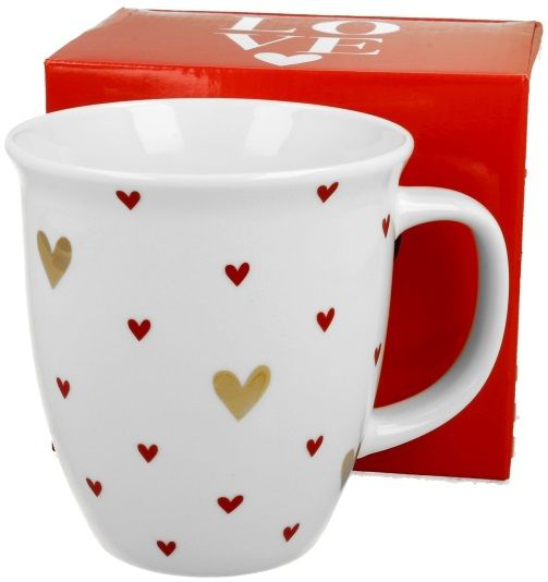 Zestaw kubek porcelanowy Serca 4 650 ml z czerwonym pudełkiem LOVE – idealny prezent dla ukochanej osoby.