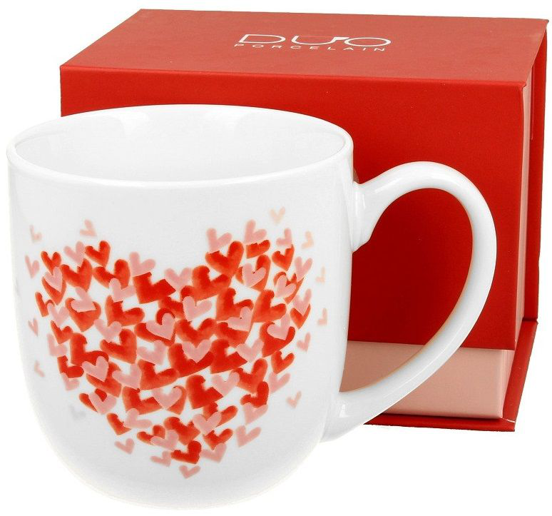 Kubek porcelanowy Love 4 380 ml z czerwonym wzorem serduszek – idealny prezent.