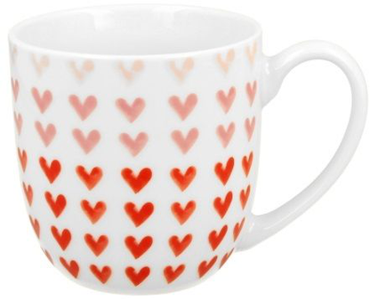 Kubek porcelanowy Love 1 380 ml z czerwonymi serduszkami – romantyczny design i elegancja.