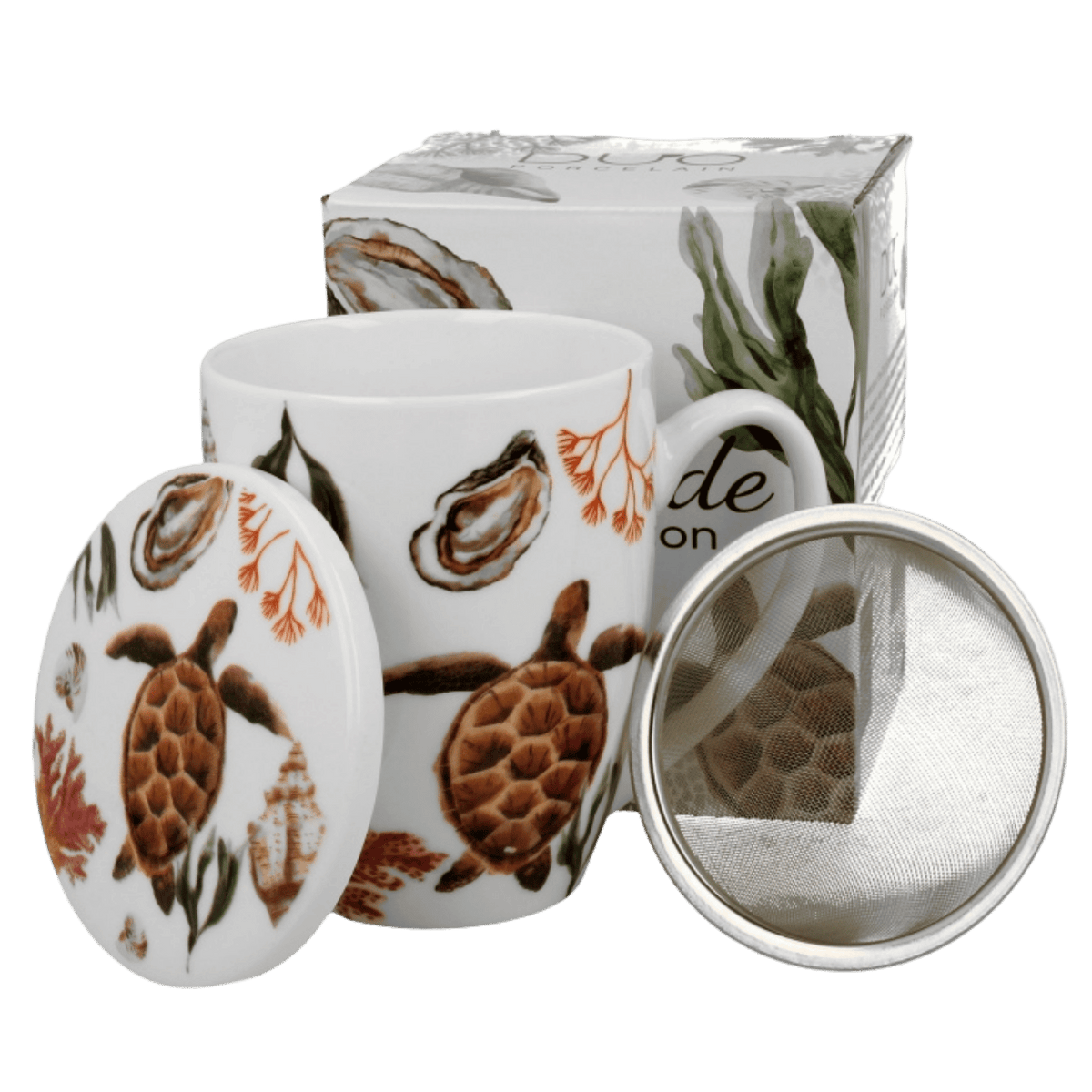 Kubek z zaparzaczem Żółw 360 ml, porcelana ze zwierzęcym motywem