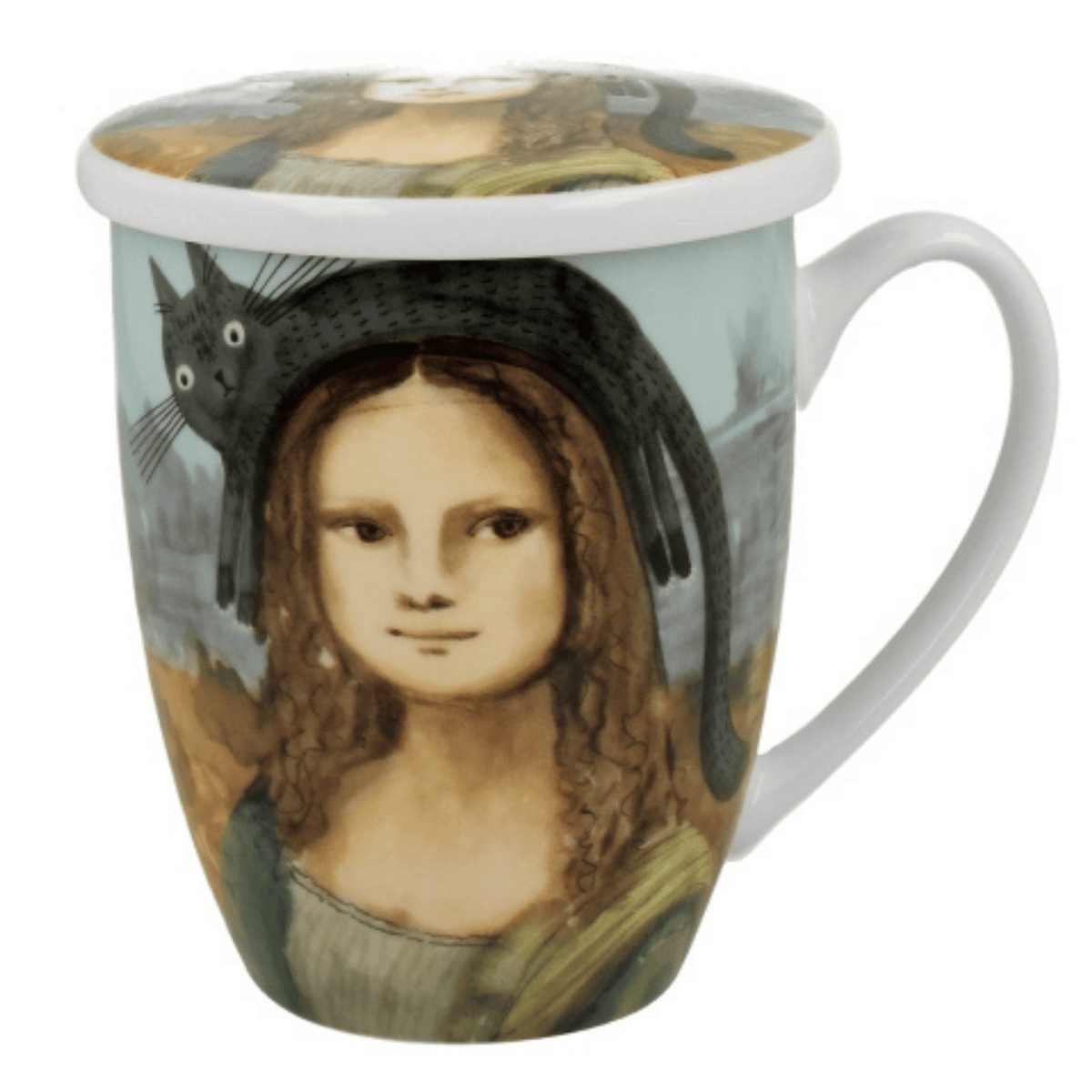 Kubek Duo Koci Świat Mona Lisa z Kotem, artystyczny motyw na porcelanie 360 ml