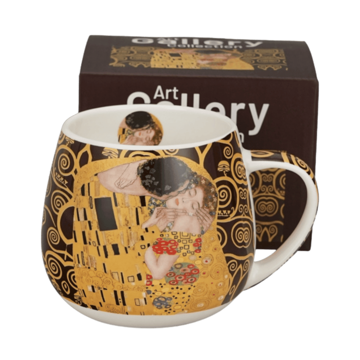 Kubek baryłka The Kiss Brown 430 ml z motywem Pocałunku Gustava Klimta