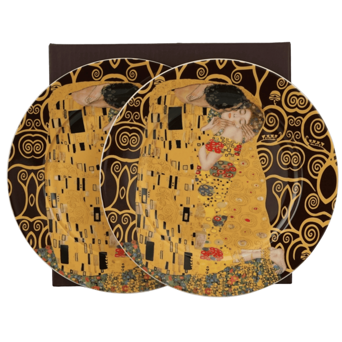 Zestaw dwóch talerzy deserowych The Kiss Brown by G. Klimt z porcelany New Bone China