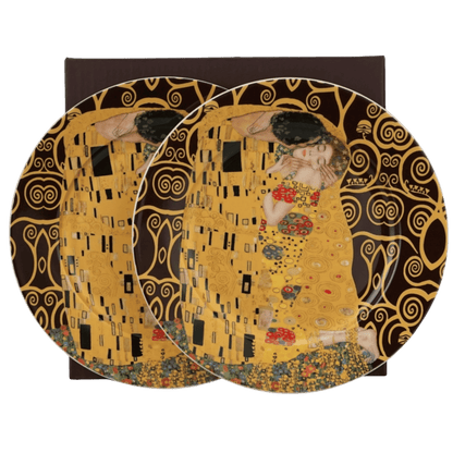 Zestaw dwóch talerzy deserowych The Kiss Brown by G. Klimt z porcelany New Bone China