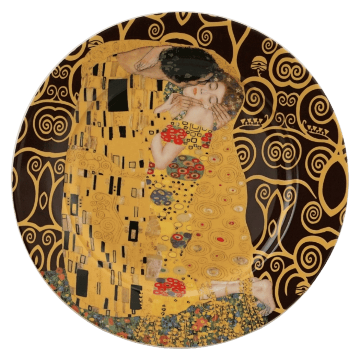 Talerze deserowe The Kiss Brown o średnicy 19,2 cm z motywem obrazu Pocałunek Gustava Klimta