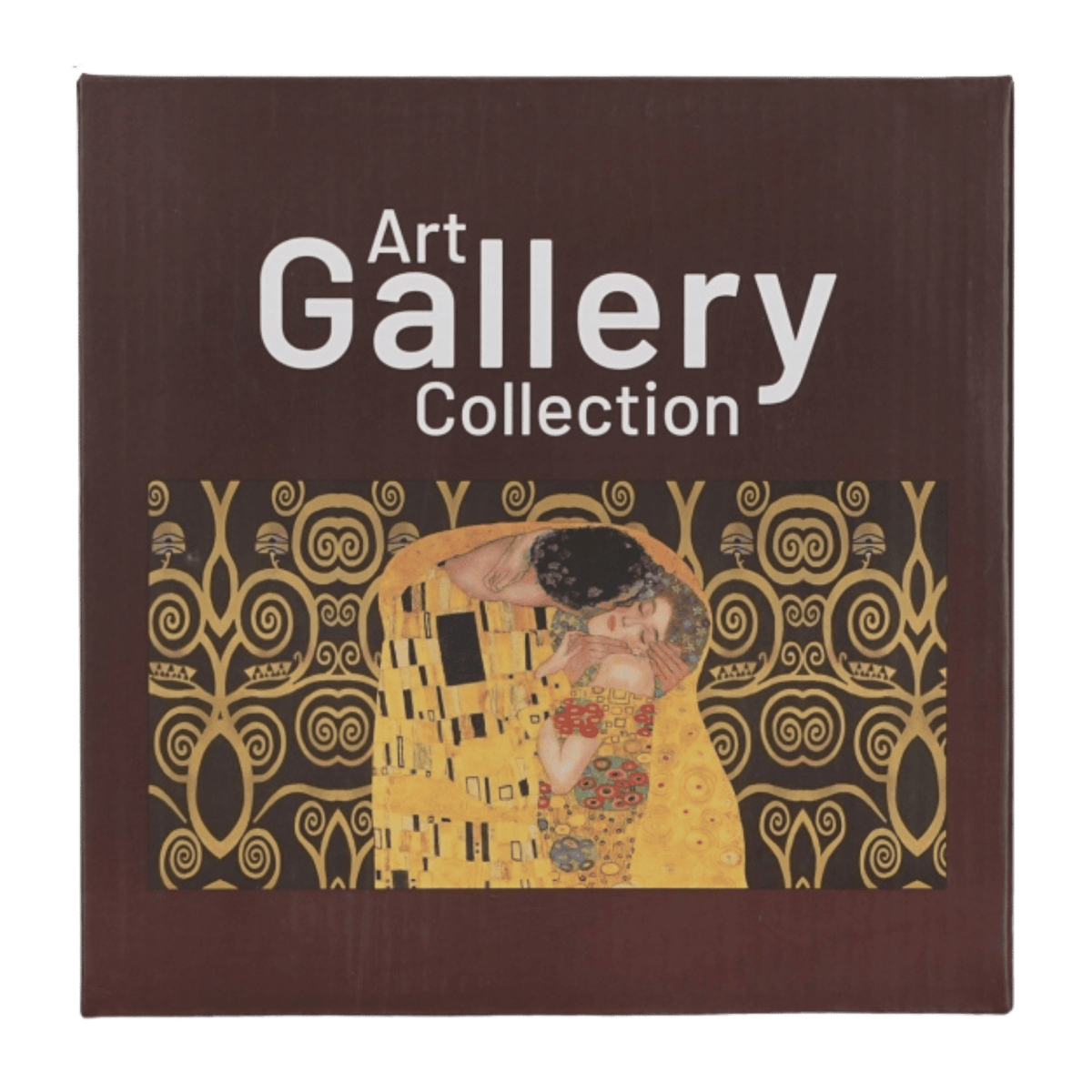Komplet dwóch porcelanowych talerzy deserowych Duo Gift The Kiss Brown ze zdobieniami inspirowanymi Klimtem