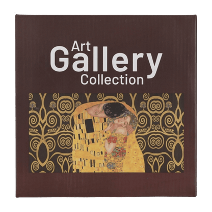 Komplet dwóch porcelanowych talerzy deserowych Duo Gift The Kiss Brown ze zdobieniami inspirowanymi Klimtem