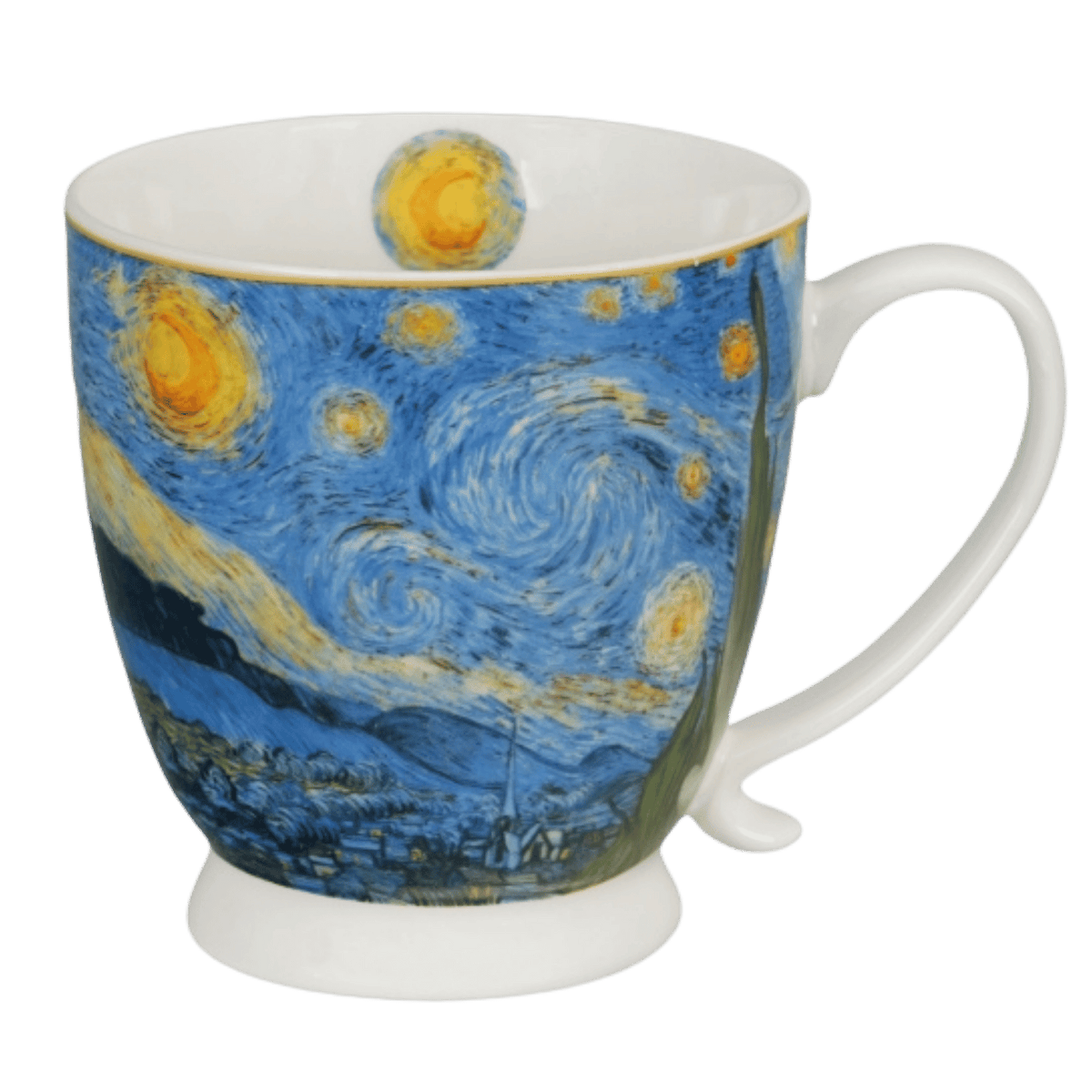 Porcelanowy kubek na stopce 510 ml Starry Night, granatowe niebo i jasne gwiazdy na dekoracji