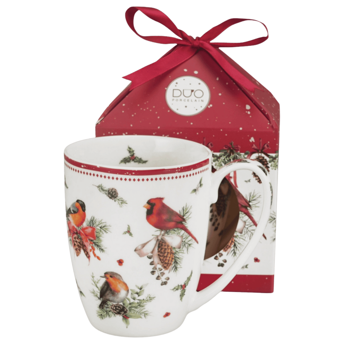 Kubek porcelanowy Birds Of Winter 360 ml marki Duo Gift, porcelanowy model z dekoracyjnym motywem, pierwsze ujęcie