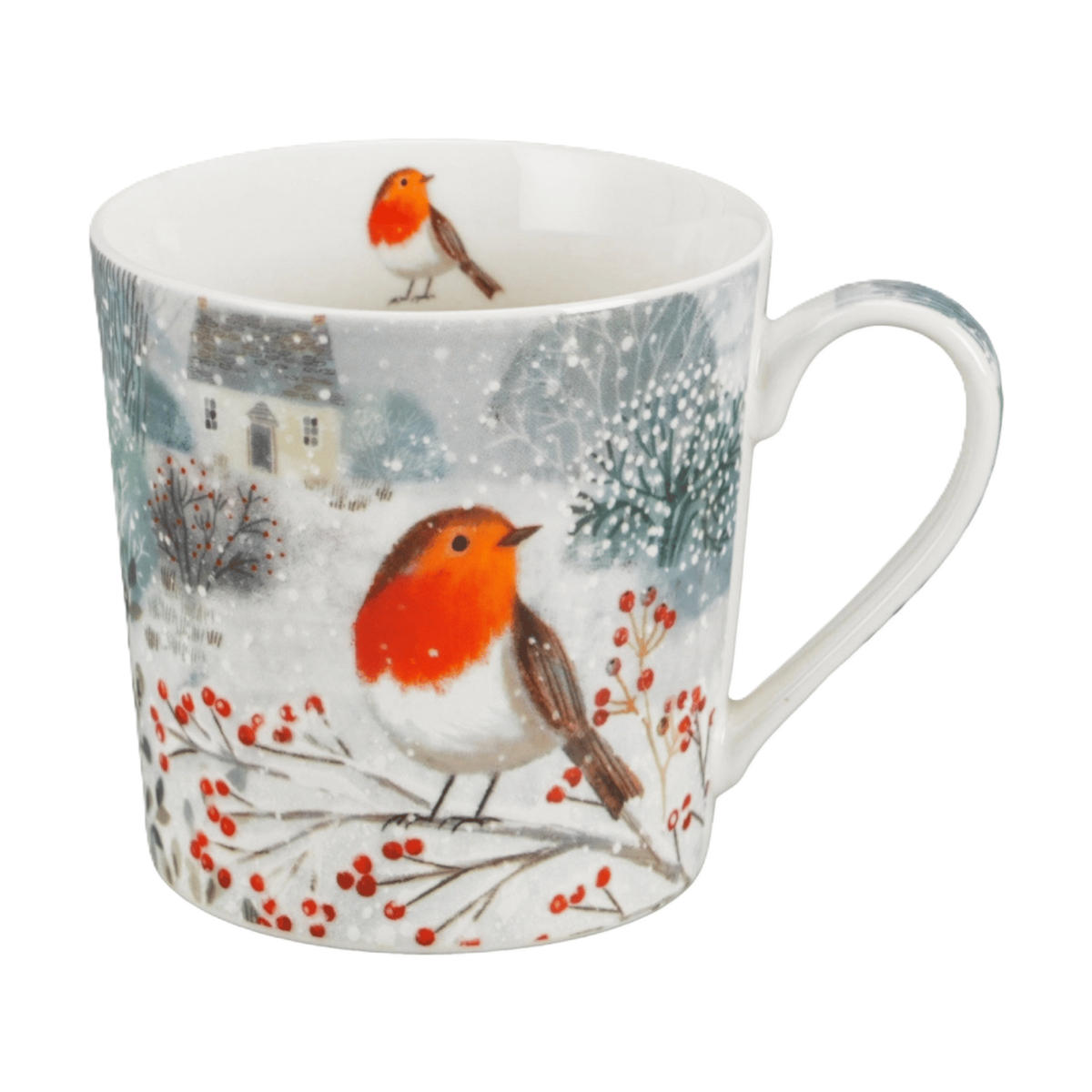 Kubek porcelanowy Robin In Snow 360 ml marki Duo Gift, porcelanowy model z dekoracyjnym motywem, kolejne ujęcie