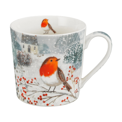 Kubek porcelanowy Robin In Snow 360 ml marki Duo Gift, porcelanowy model z dekoracyjnym motywem, kolejne ujęcie