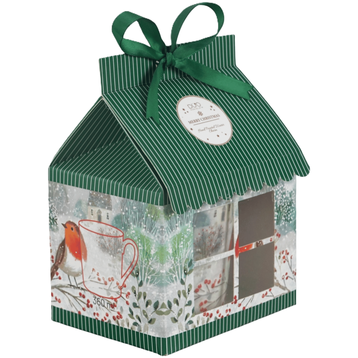 Kubek porcelanowy Robin In Snow 360 ml marki Duo Gift, porcelanowy model z dekoracyjnym motywem, ujęcie numer 4
