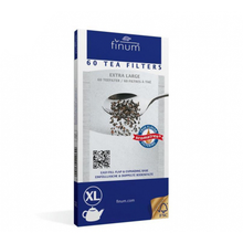 Pudełko filtrów papierowych Finum rozmiar XL 60 sztuk z grafiką liści herbaty.