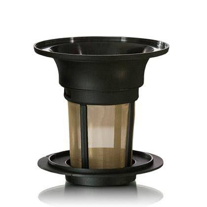 Uniwersalny zaparzacz Finum z drobną siateczką i szerokim rantem, bez pokrywki.