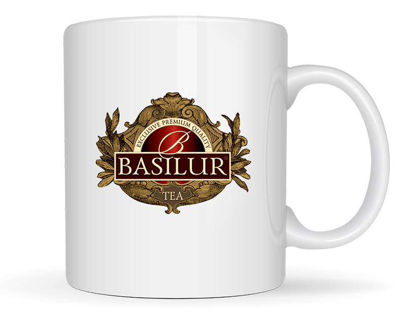 Kubek porcelanowy Basilur 330 ml na białym tle z logo marki – klasyczny design i wysoka jakość.