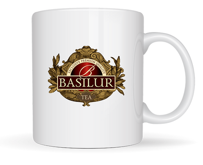 Kubek porcelanowy Basilur 330 ml na białym tle z logo marki – klasyczny design i wysoka jakość.